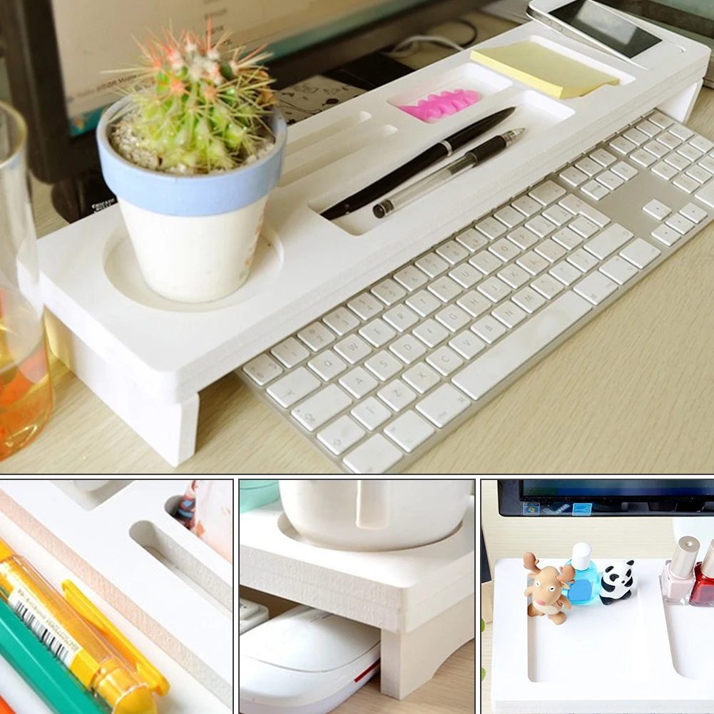 Creativa Multi-función de la computadora de escritorio, accesorios de escritorio de madera útil teclado estante rack de almacenamiento
