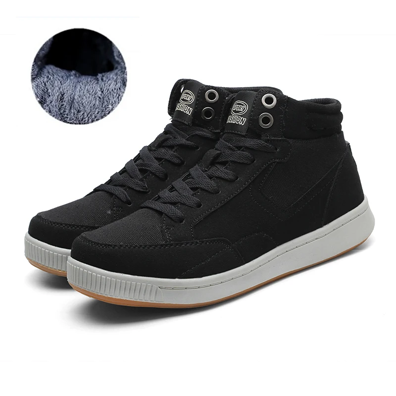 Большие размеры 39-48, зимние водонепроницаемые мужские кроссовки, плюшевые теплые зимние сапоги, уличные спортивные беговые кроссовки для взрослых мужчин - Цвет: Black