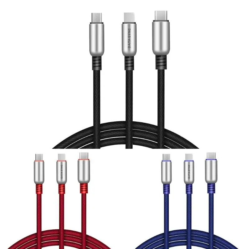 Goedkoop HOCO 3 in 1 1.5 m 4.9ft Micro USB Type C Snelle Opladen Sync Data Cable voor android iPhone Fast Charger Data Sync Cable Hot