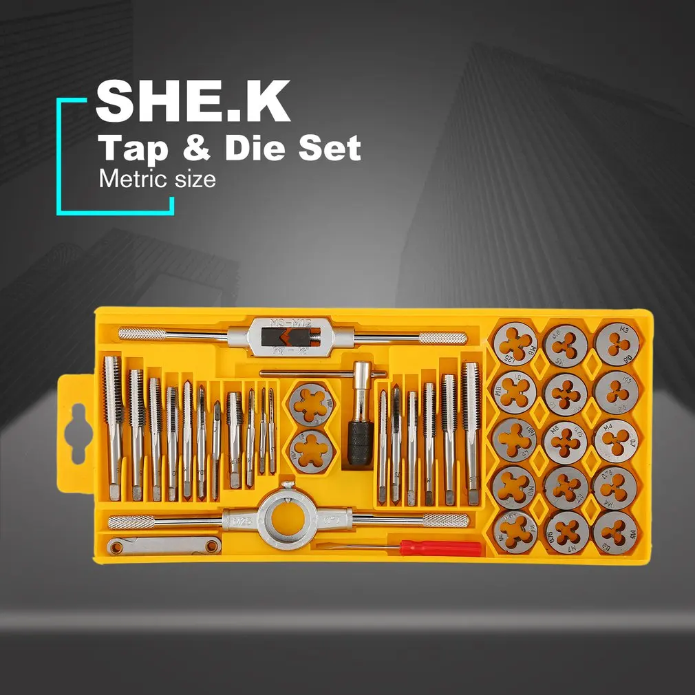 

SHE.K 40PCS Alloy Steel Tap & Die Set Small Tap Twisted Hand Tools 1/16-1/2 Inch NC Screw Thread Plugs Taps Hand Screw Taps