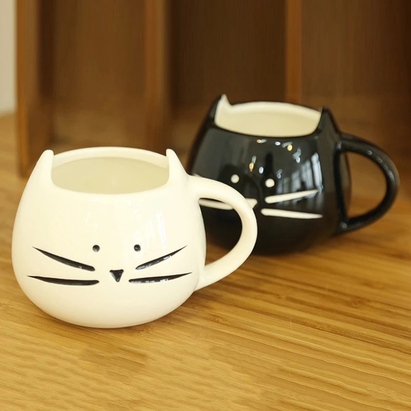 Creative Cute Coffee Mugs And Cups Black And White Cat Mug Ceramic Milk Coffee Cup For