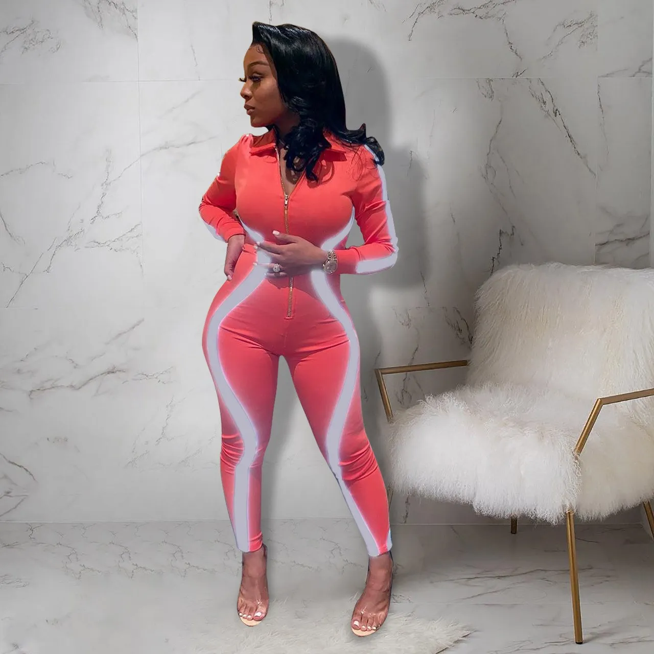 2019 Womens Jumpsuit Reflective Striped Night Version Bodycon Jumpsuit Long Sleeve Bodysuit Overalls Sexy Rompers 2019 Womens Jumpsuit Reflective Striped Night Version Bodycon Jumpsuit Long Sleeve Bodysuit Overalls Sexy Rompers