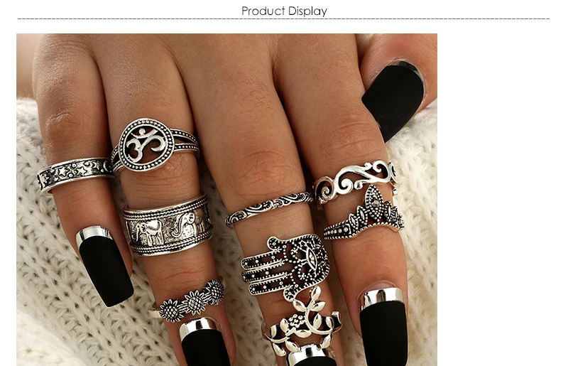 AYAYOO Vintage Engagement Ring Set Punk Antique Silver Color Leaf Geometric Knuckle Midi Rings for Women Jewelry Gift (1)