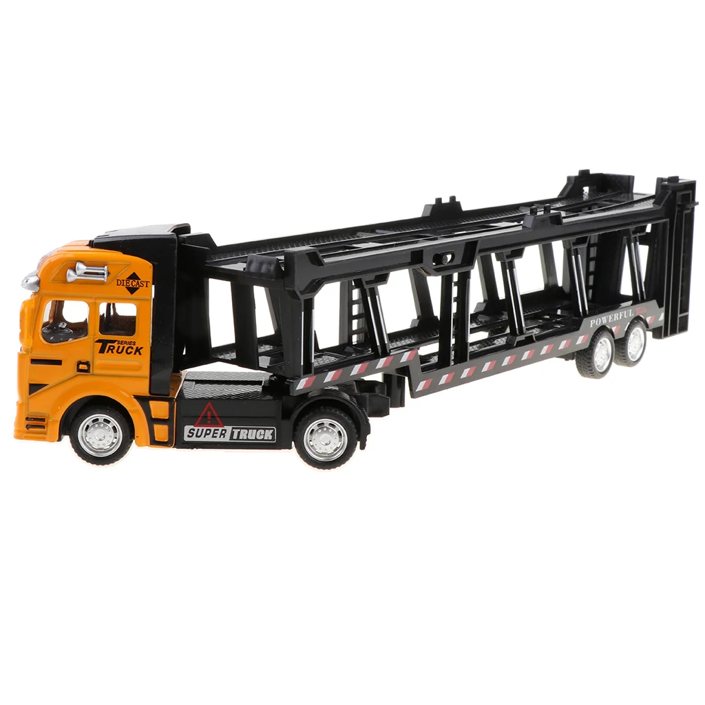 Alloy Die Cast Friction Powered Toy Truck 1/50 Scale Car Transporter Trailer Semi Truck Toy, No Batteries Required