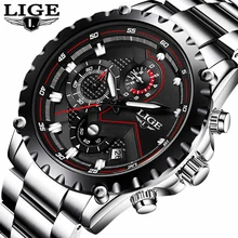 LIGE Luxury Brand Watches Men Fashion Sport Military Quartz Watch Men Full Steel Business Waterproof Clock Man Relogio Masculino