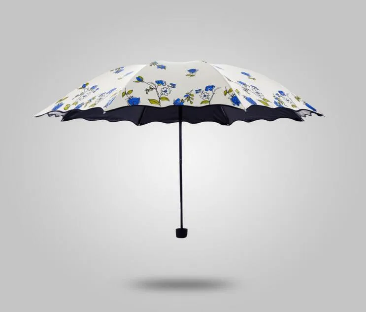 Женский зонтик принцесса Зонты Романтический Вишневый цветочный дизайн 3 Floding зонт Анти-УФ черное покрытие