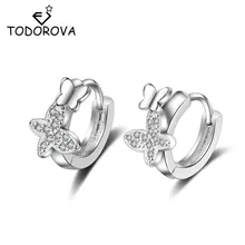 Todorova, маленькие серьги-кольца с двойной бабочкой и цирконием для маленьких девочек, милые серьги-кольца с кристаллами в виде животных, ювелирные изделия