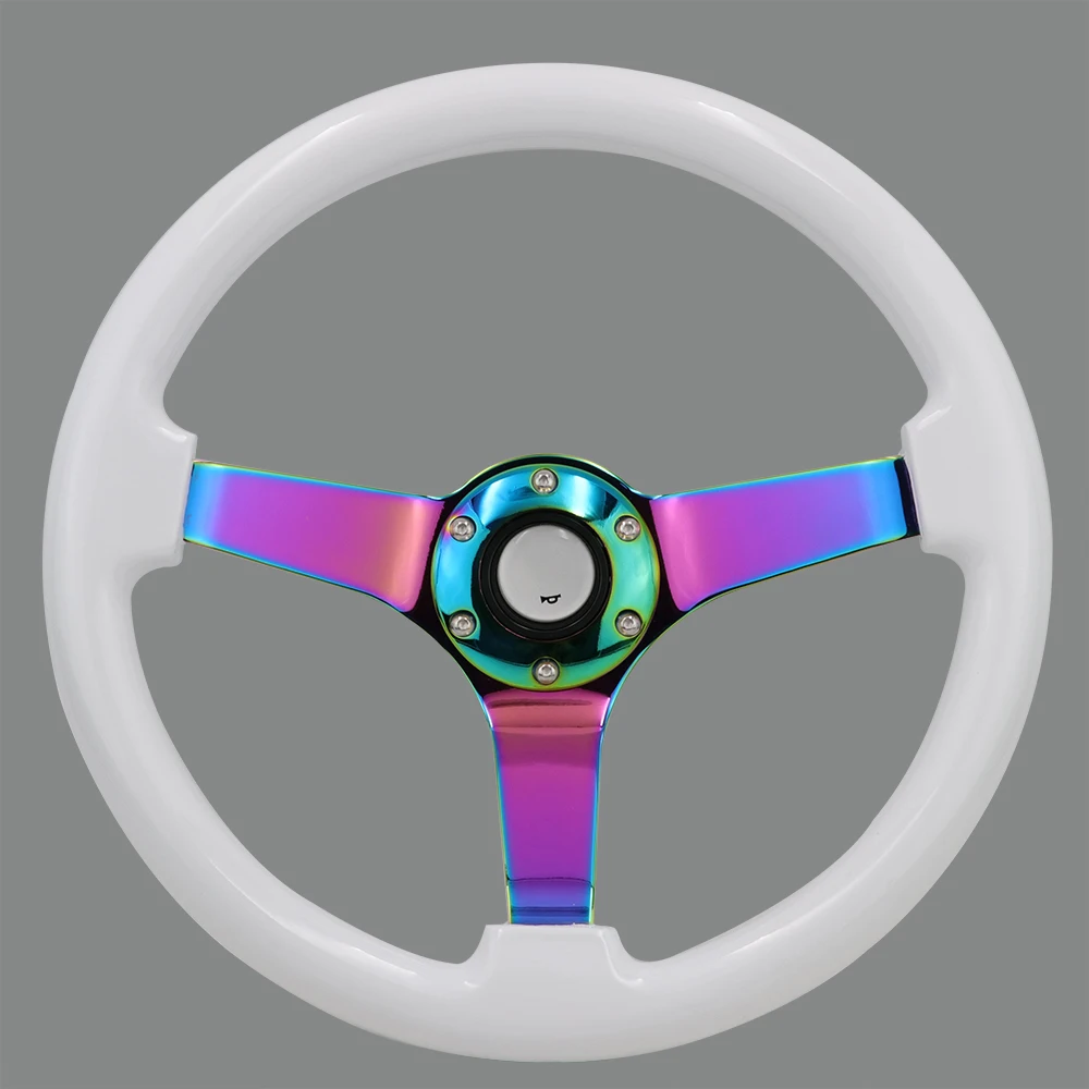 14inch Wooden Steering Wheel Deep Dish Drift Sport Steering Wheels with Neo Chrome Spokesin
