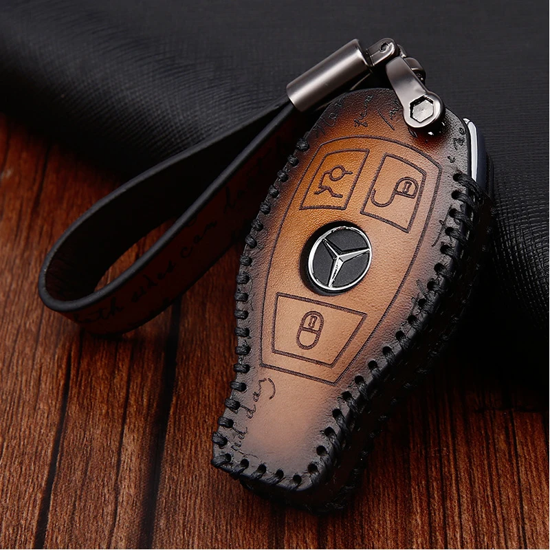 

Retro sytle Car Key Case Cover fob Key Holder Chain For Mercedes Benz AMG W203 W210 W211 W124 W202 W204 W205 W212 W176 CLS CLA