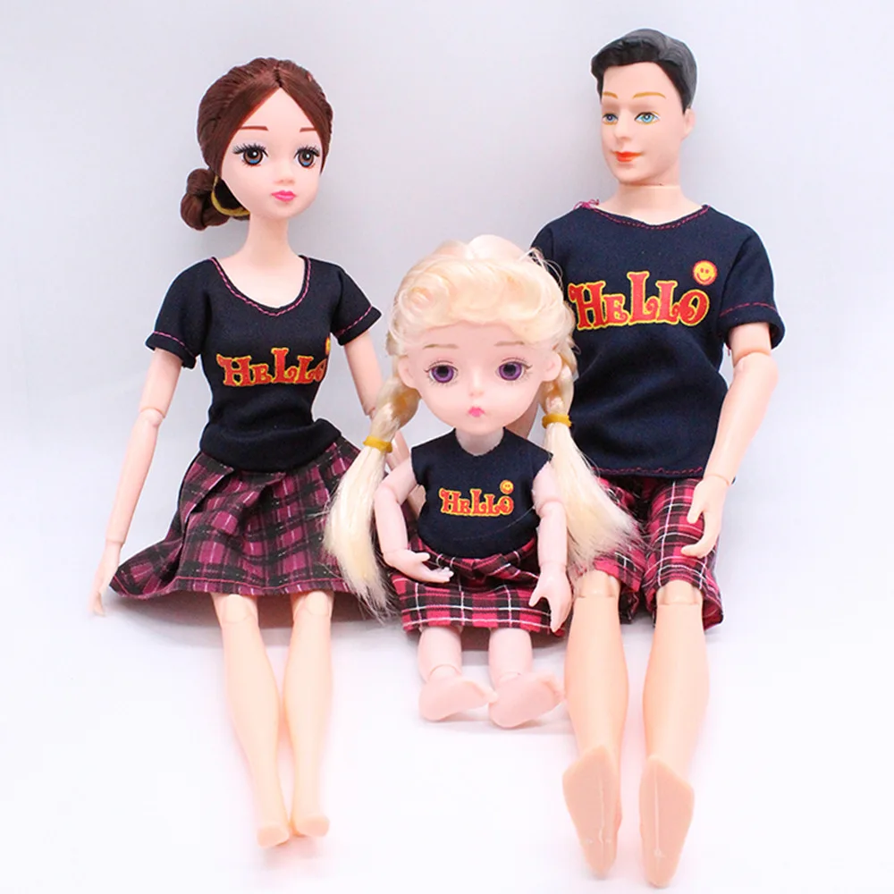 

3pcs Parent-child Suit Family Baby Doll Toy 15cm/30cm Girl Toys for Kids with Grid Clothe Doll Accessories Gift for Girl