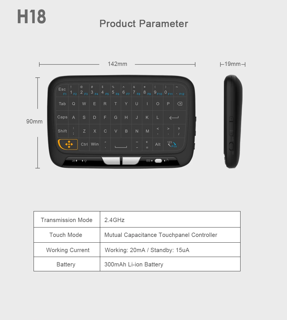 AMOBSAT H18 Mini USB 2,4 Ghz Беспроводная виртуальная клавиатура Touchpad мыши воздуха Мышь резина с Li Батарея для ПК Xbox 360 PS4 ТВ коробка