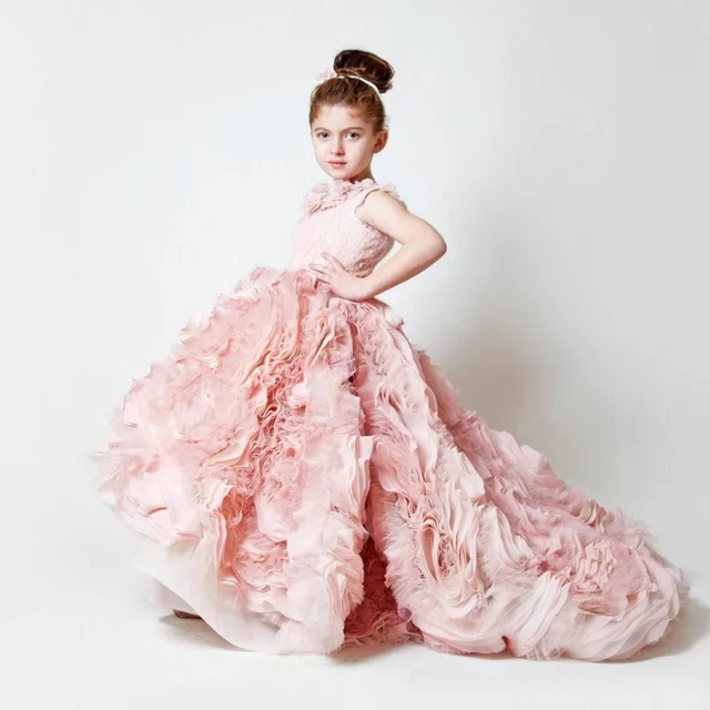 Luxury S Dress Crew Neck Pink Flower Designer Downs For Luxury S Dress Crew Neck Pink Flower Designer Downs For Weddings Handmade Flowers Kids Princess