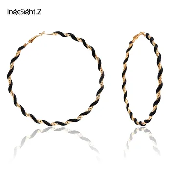 

IngeSight.Z Punk Exaggerated Hoop Earrings Statement Big Round Circle Cross Winding Piercing Earrings for Women Jewelry Gifts