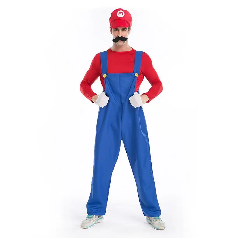 Карнавальный костюм братьев Супер Марио для взрослых; забавное нарядное платье на Хэллоуин; вечерние костюмы Марио Луиджи для косплея - Цвет: Красный