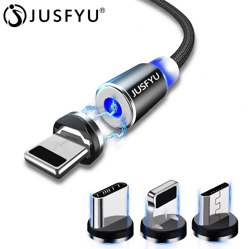 LED كابل مغناطيسي ل فون X XR XS ماكس الهاتف المحمول USB C المغناطيسي شاحن كابل شحن USB مايكرو نوع C كابل ل سامسونج