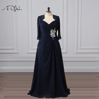 

ADLN Navy Blue Mother of the Bride Dresses with Jacket 3/4 Sleeves Chiffon Plus Size Evening Gown for Mother Vestido de Madrinha