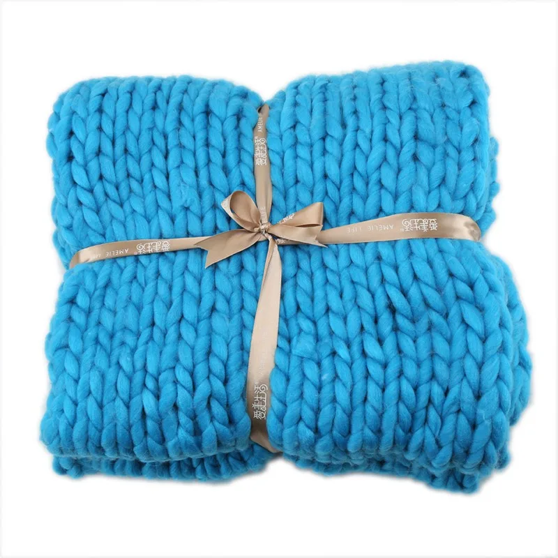Акриловое связанное вручную одеяло толстое разноцветное грубое вязаное одеяло Тканое ручное вязаное одеяло для дивана и кровати осенне-зимнее одеяло