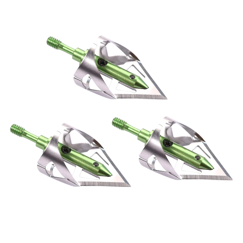 

3pcs/lot Archery Hunting Bow Arrow Broadheads 100 grain Blades Silver/Green/Black Fighter Style Arrow heads Free Shipping
