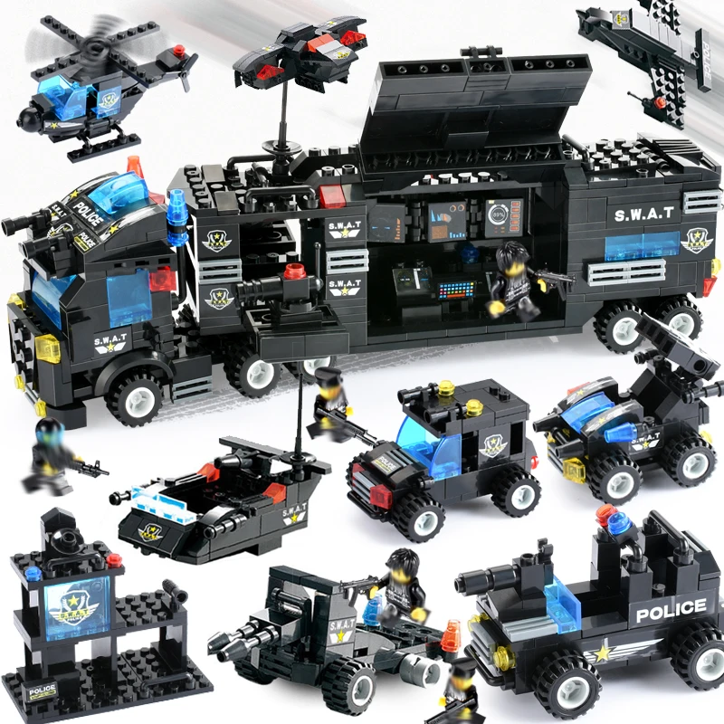 

City Police Series Compatible LegoINGLy Blocks SWAT 8 IN 1 City Police Truck Station Building Blocks Bricks Toy For Children