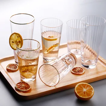 

Hammer Line Glass Cups for Tea Coffee Vertical Corrugated Glass Cup Household Drinking Cup Flower Tea Milk Cup Cocktail Glass
