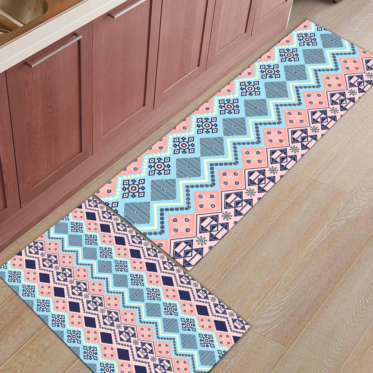Геометрические узоры сине-розового цвета в этническом стиле, грязезащитный мусор, грязевой Траппер, скребок для обуви, аксессуары, наборы напольных ковров