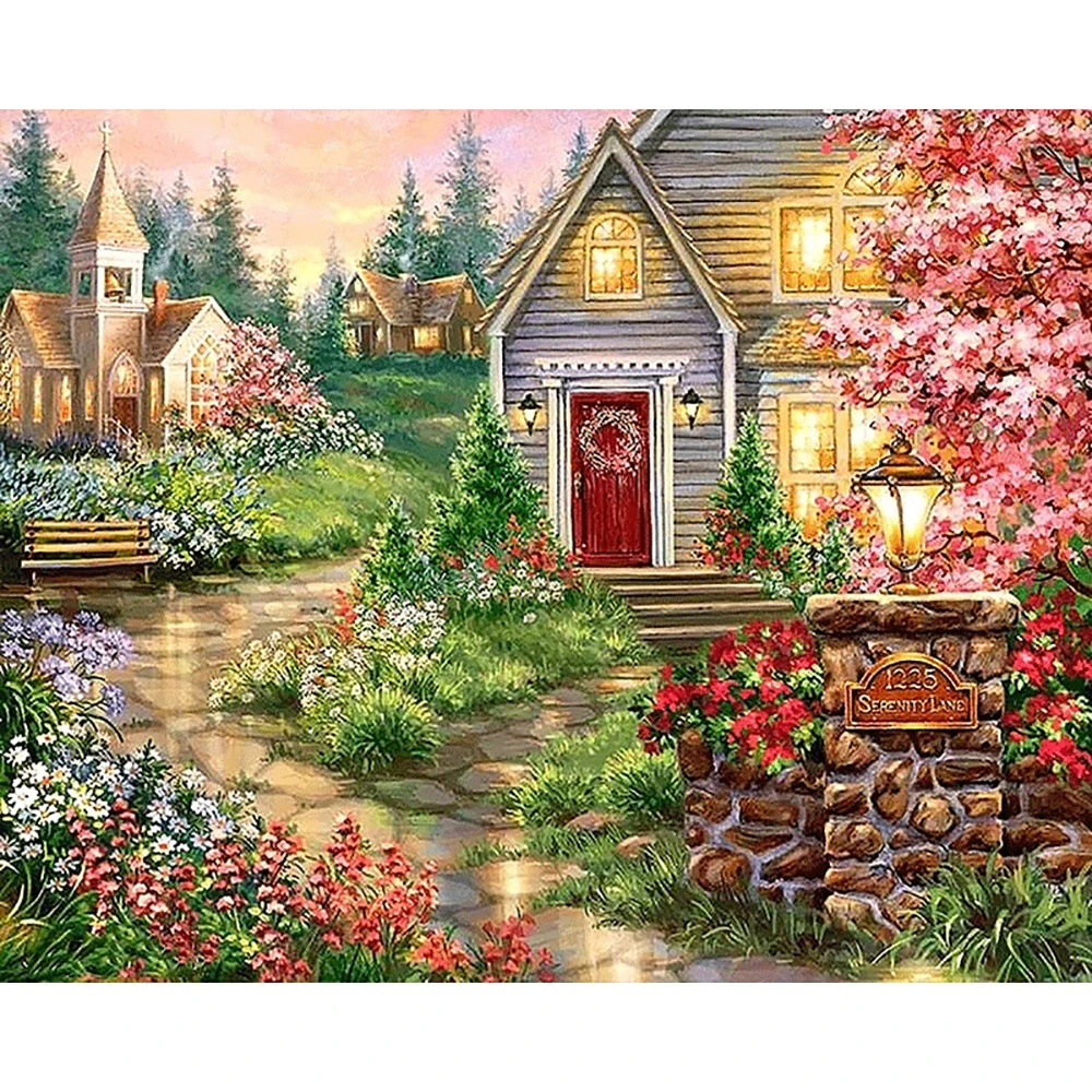 

Icon Diamond Embroidery Mosaic House With Light Crystal 5D Cross Stitch Diamond Painting DIY Sticker Decoration Paintings KBL