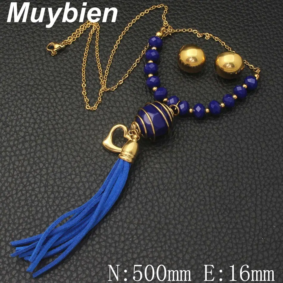 Muybien дизайн простой нержавеющей стали золотого цвета ожерелье и серьги Ювелирные наборы для женщин SEUJBXBJ - Окраска металла: SEUJBXBJ-C