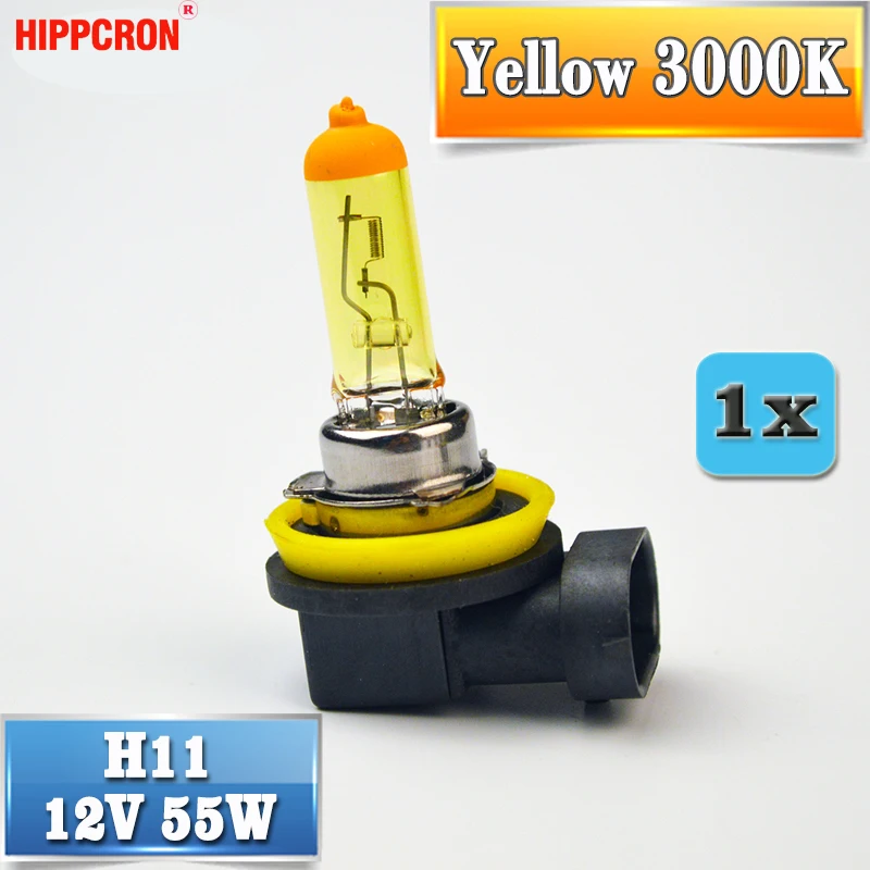 Hippcron H11 галогенная лампа 12 В 55 Вт Желтая 1 штука PGJ19-2 3000K кварцевое стекло