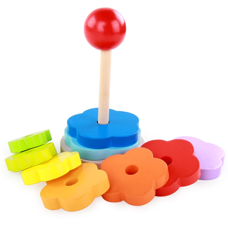 Baby Montessori Materials Wooden Toy Kids Flower Stack Tower Educational Toys Designer For Children Color Sorters For Babies