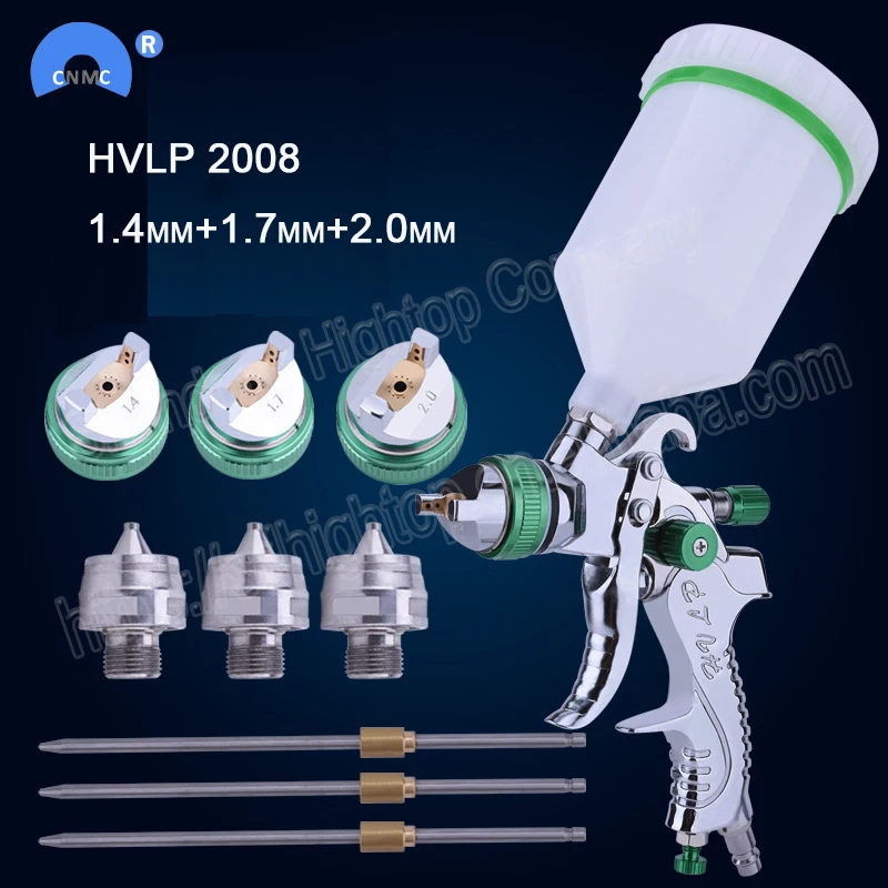 Hvlp 2008 Paint Spray Gun Set Gravity Feed 1.4mm 1.7mm 2.0mm Diy Auto