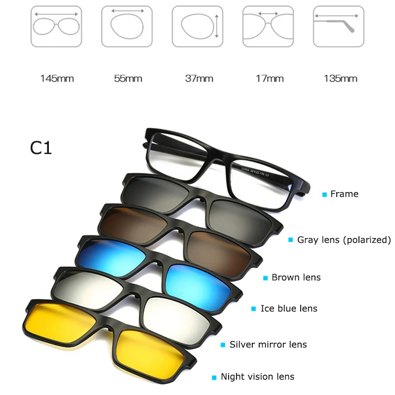Fashion Optical Spectacle Frame Men Women Myopia 5 Clip On Sunglasses Polarized Magnetic Glasses Male Eyeglasses RS219