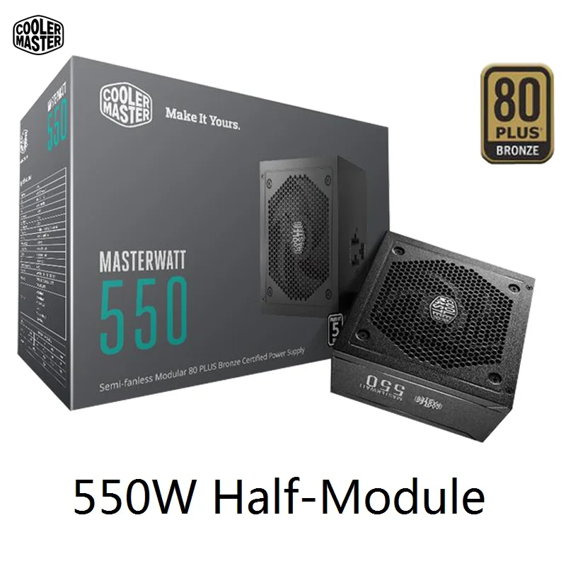 برودة ماستر نصف وحدة PC PSU ل عبة مكتب تصنيفا 550 W 550 واط 12 سنتيمتر مروحة 12 V ATX وحدة إمداد الطاقة للكمبيوتر البرونزية 80 زائد