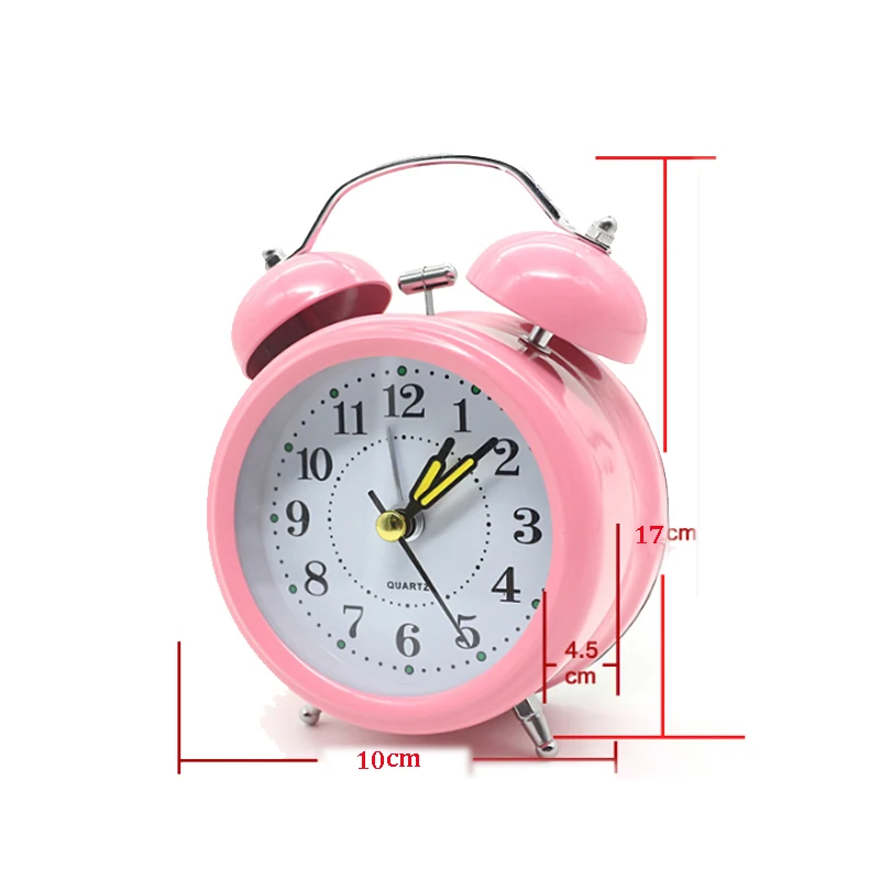 4 дюймовое металлическое круглое тихий будильник настольные часы Настольные Цифровые часы с Подсветка двойной сигнал тревоги домашний декор детские подарки