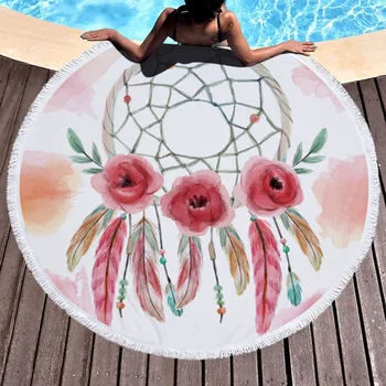 

High Quality In Line With Price Circular Microfiber Dreamcatcher With Flower Beach Towels Blanket Yoga Mate For Swimming