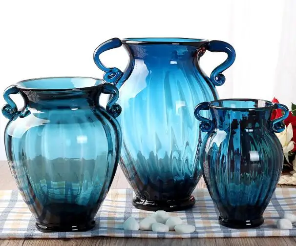 Модная ваза из голубого стекла, гидропоники, сушеные цветы, винтажный обеденный стол, столешница, украшение для цветочной раковины - Цвет: 3 pcs set