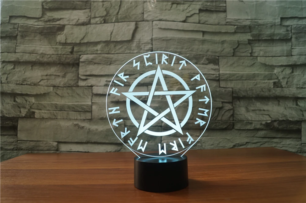 3D Визуальный оптический светильник оккультный Satanic Звездные символы 7 цветов