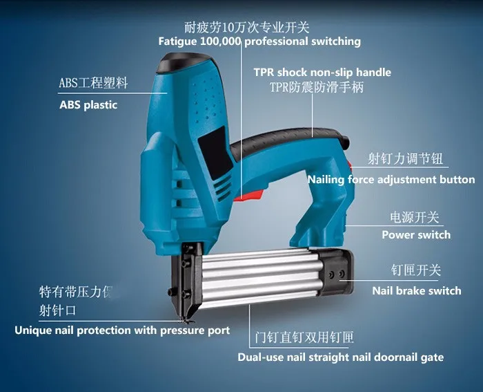 2000 Вт 220 В J-112 деревообрабатывающий Электрический гвоздь пистолет Brad гвоздильщик и степлер Электрический гвоздь Электроинструмент F32~ F15
