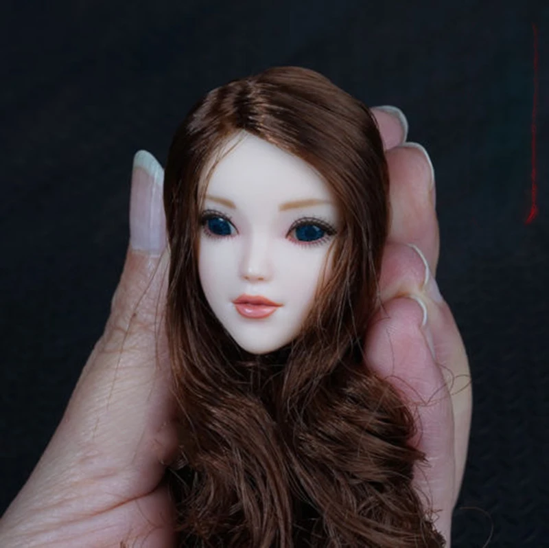 

1/6 scale Female Girl Head with Brown Long Hair Movable Eyes Pale Color for 12 Inches Woman Action Figure Bodies