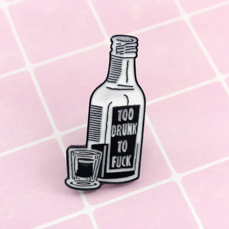 Alcoholbooze Bottle Printed With To Drunk F Word And Cup Shape Brooch Chast Trendy Style Best Meaningful Gift For Friend | Украшения и