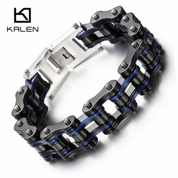 

Kalen 22cm Black & Blue Bracelet Stainless Steel Chunky Bicycle Chain Bracelet Male Fashion Jewelry Accessories For Best Friends