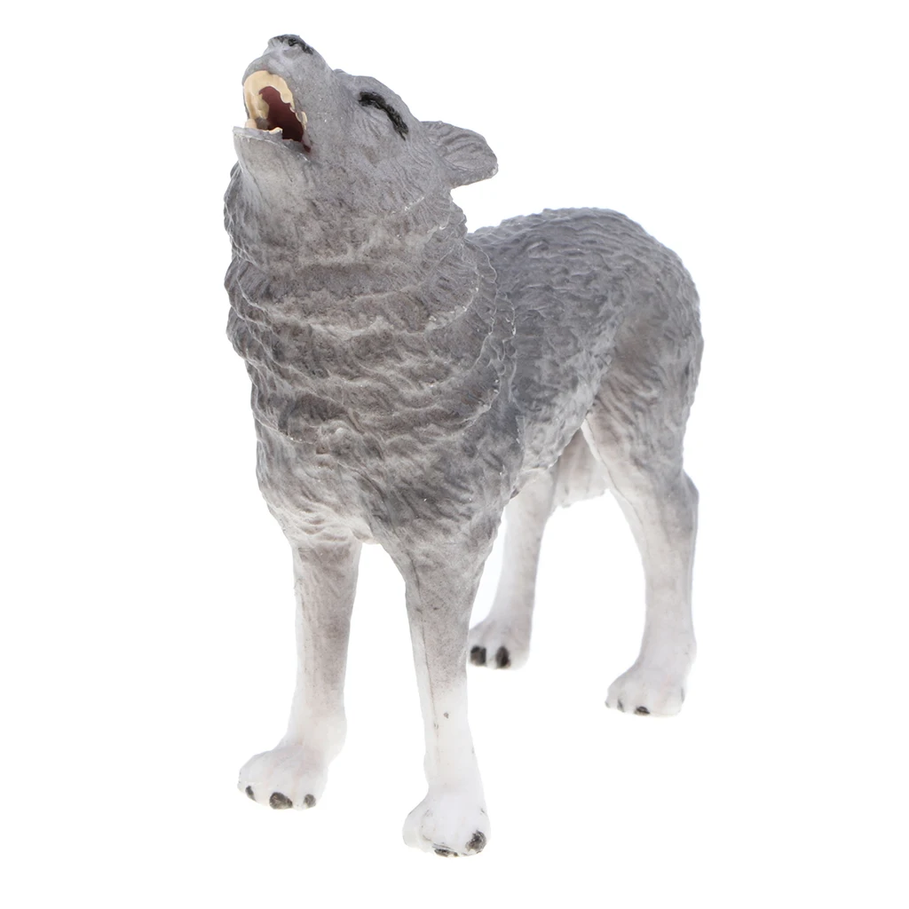 3 Inch Plastic Realistic Wild Animal Model Grey Howling Wolf Action Figure Doll Toy for Kids Toddlers Gift Home Decor Collection