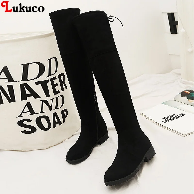 

Lukuco Woman Over The Knee Botas Round Toe Flock Leather Female Large Size 40 41 42 43 44 45 46 Fashion Shoe Free Shipping Boot