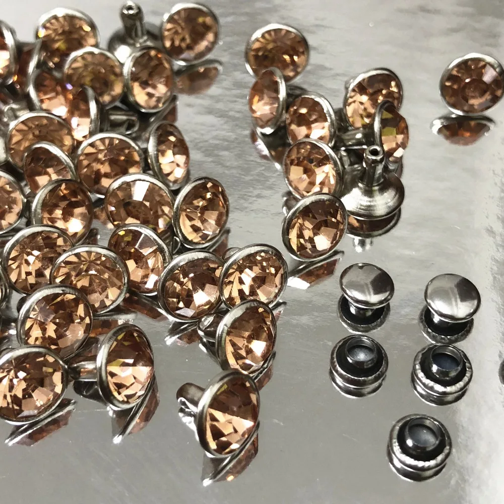 New 50 Sets 8MM CZ++ Champagne Crystal Rivets Silver Plated Spots Studs Double Cap for DIY Leather-Craft Making | Дом и сад