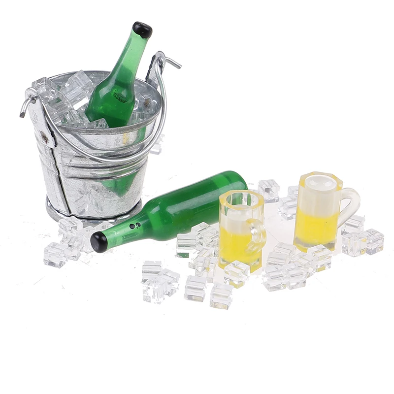

1:12 Scale Miniature Dollhouse Beer Bottle + Bucket + Ice Cube + Cups Play House Food Furniture Toy Doll House Accessories