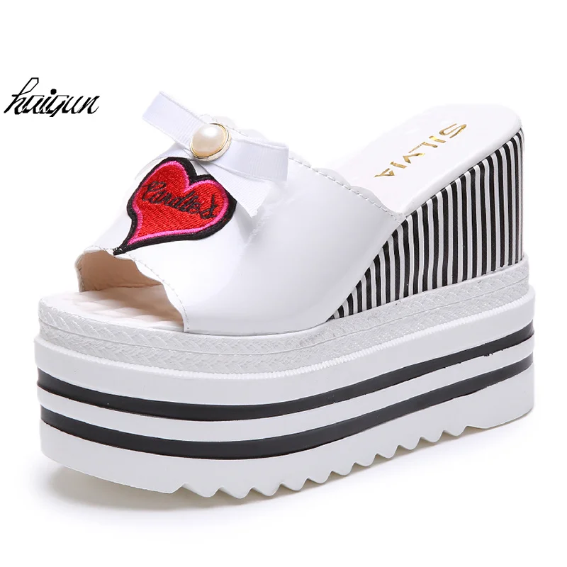 

2018 Summer women sandals wedges sandals ladies open toe round toe black white platform sandals shoes