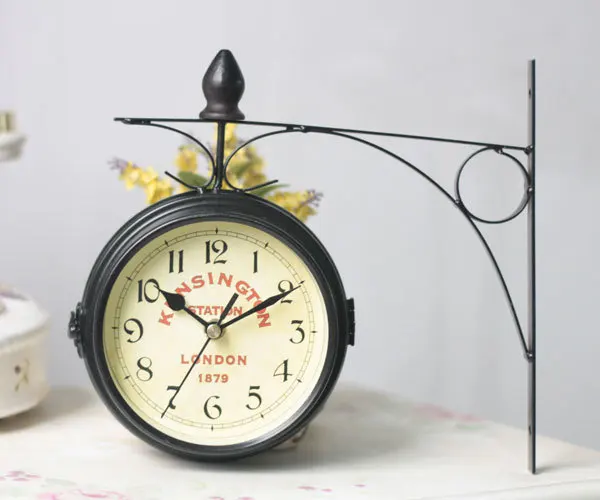 Домашние электронные часы в европейском стиле подвесные настенные часы из кованого железа ретро декоративные часы для гостиной Двухсторонние настенные часы 5