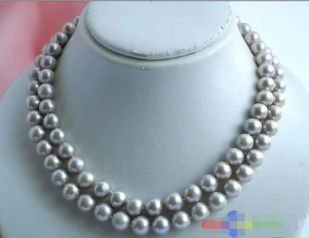 

Free shipping@@@@@ 2ROW 11MM ROUND GRAY FRESHWATER CULTURED PEARL NECKLACE p822