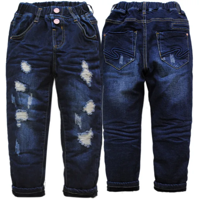 4070 winter kids jeans boys hole jeans pants warm children trousers