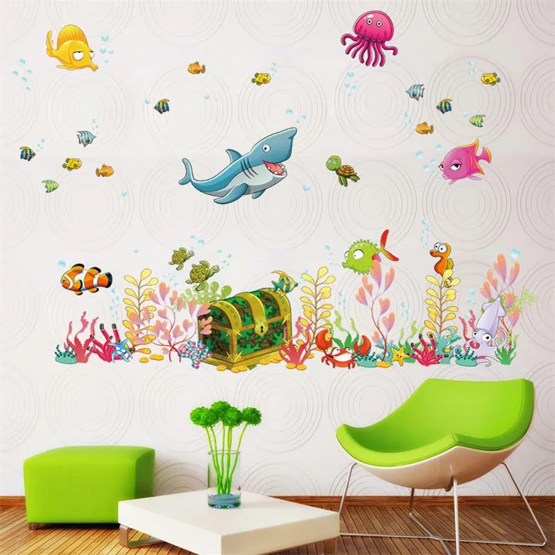 3D подводный мир рыбы ПВХ интерьерные настенные наклейки для детских комнат креативная индивидуальность водонепроницаемый домашний декор 1037 настенные наклейки