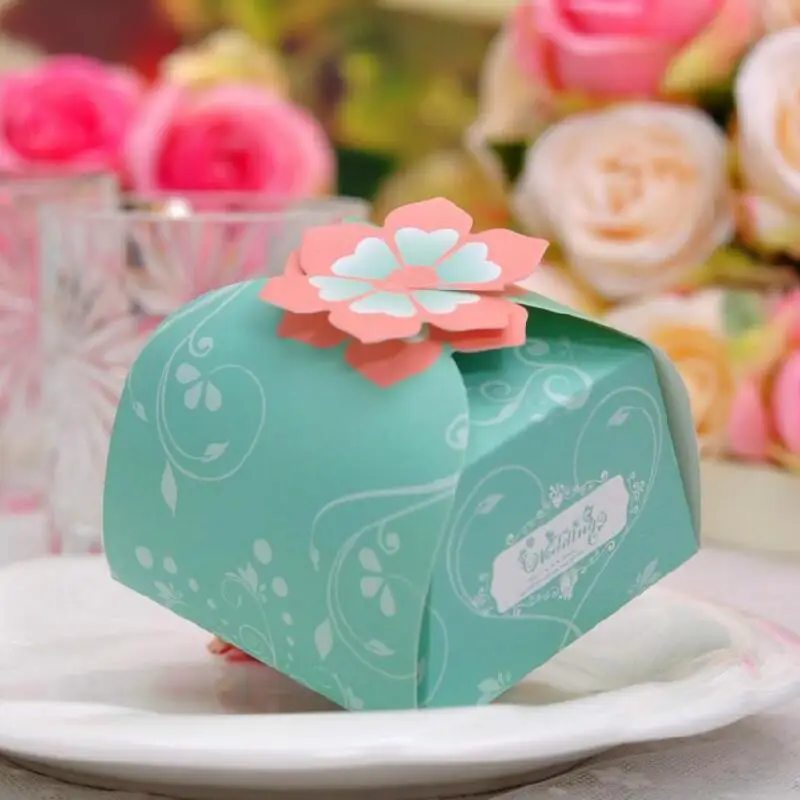 

50pcs/lot Paper Flower Box Event Party Decoration Candy Box Engagement Wedding Candy Boxes Guest Gift Mini Box